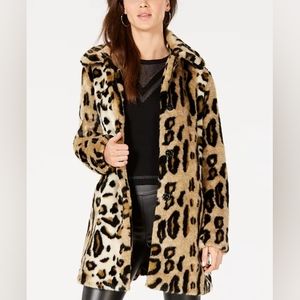 Kensie Leopard Print Faux Fur Coat